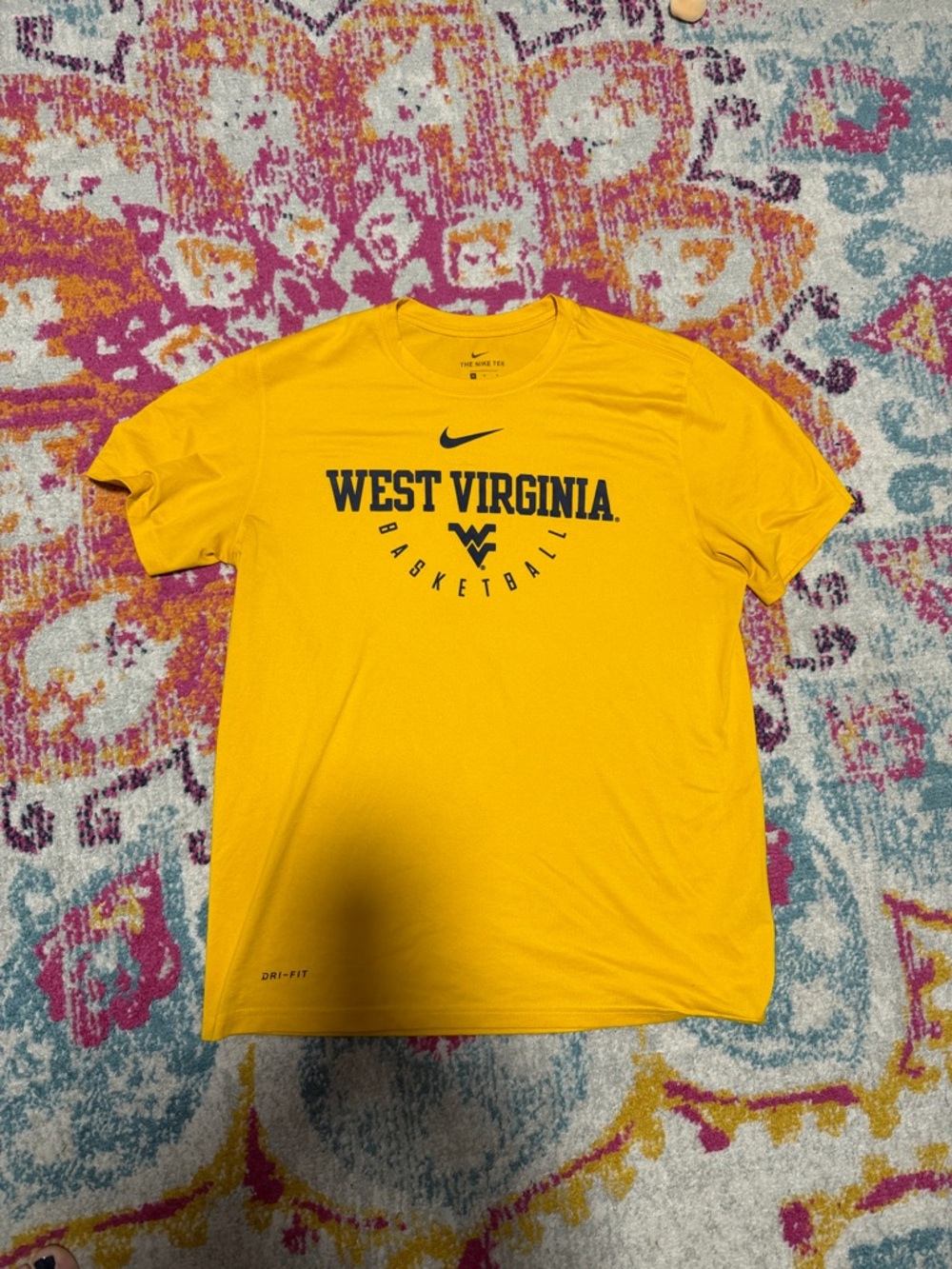 Nike Yellow West Virginia Basketball Tee with Navy Print WVU